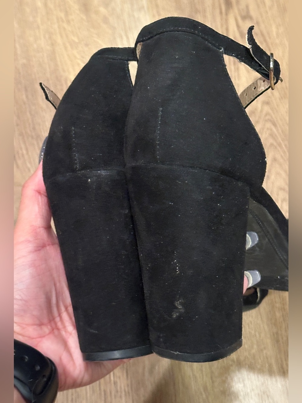 Women’s Black Ankle-Strap Open-Toe Heels, Sz 8, 4“ Heel - Picture 6 of 8